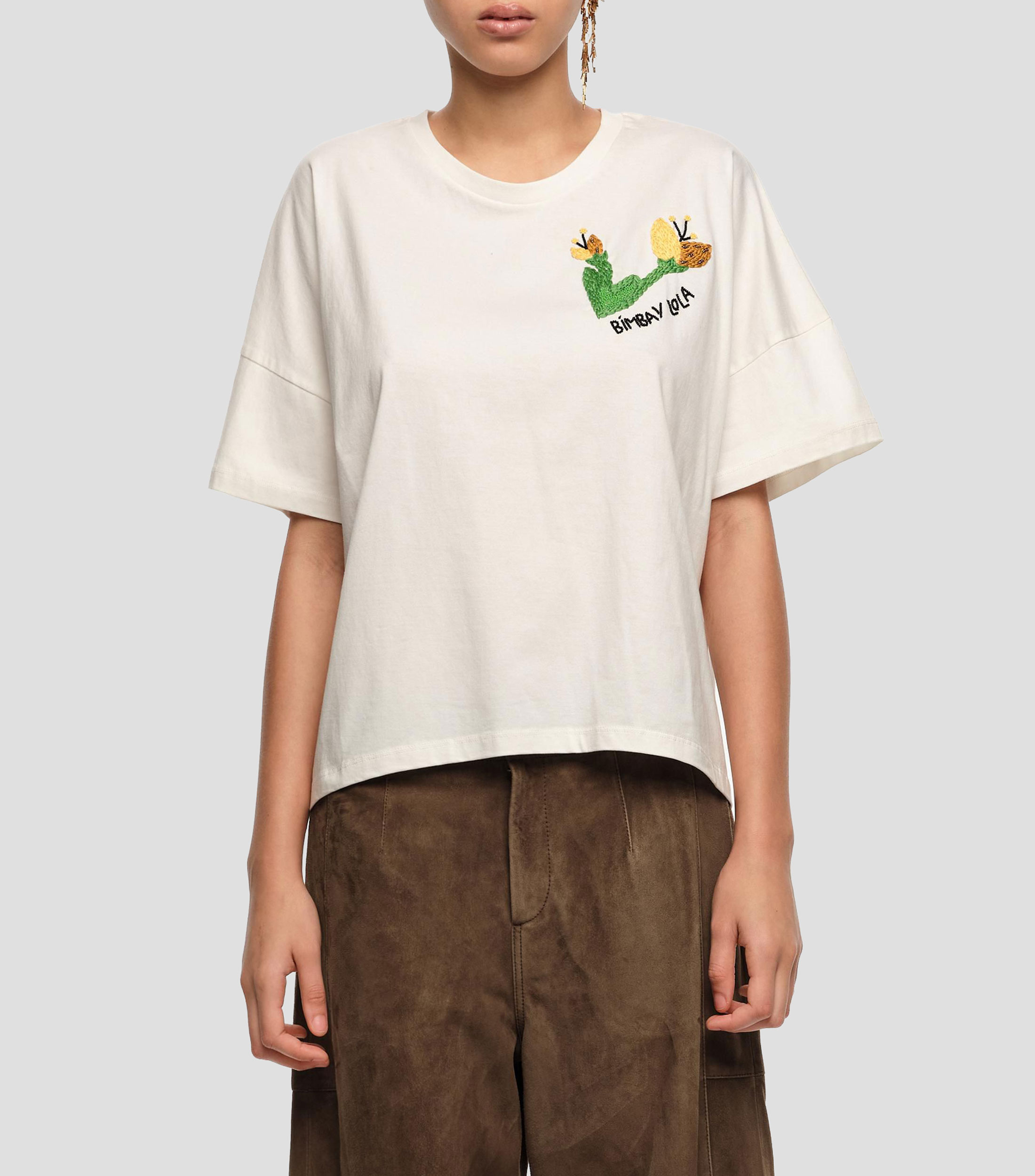 Playera logo bordado a mano marfil Mujer
